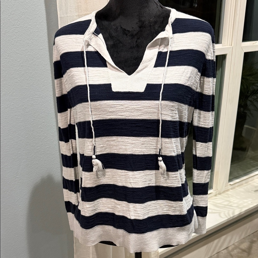 NWOT LOFT Navy and White Striped V-Neck Sweater